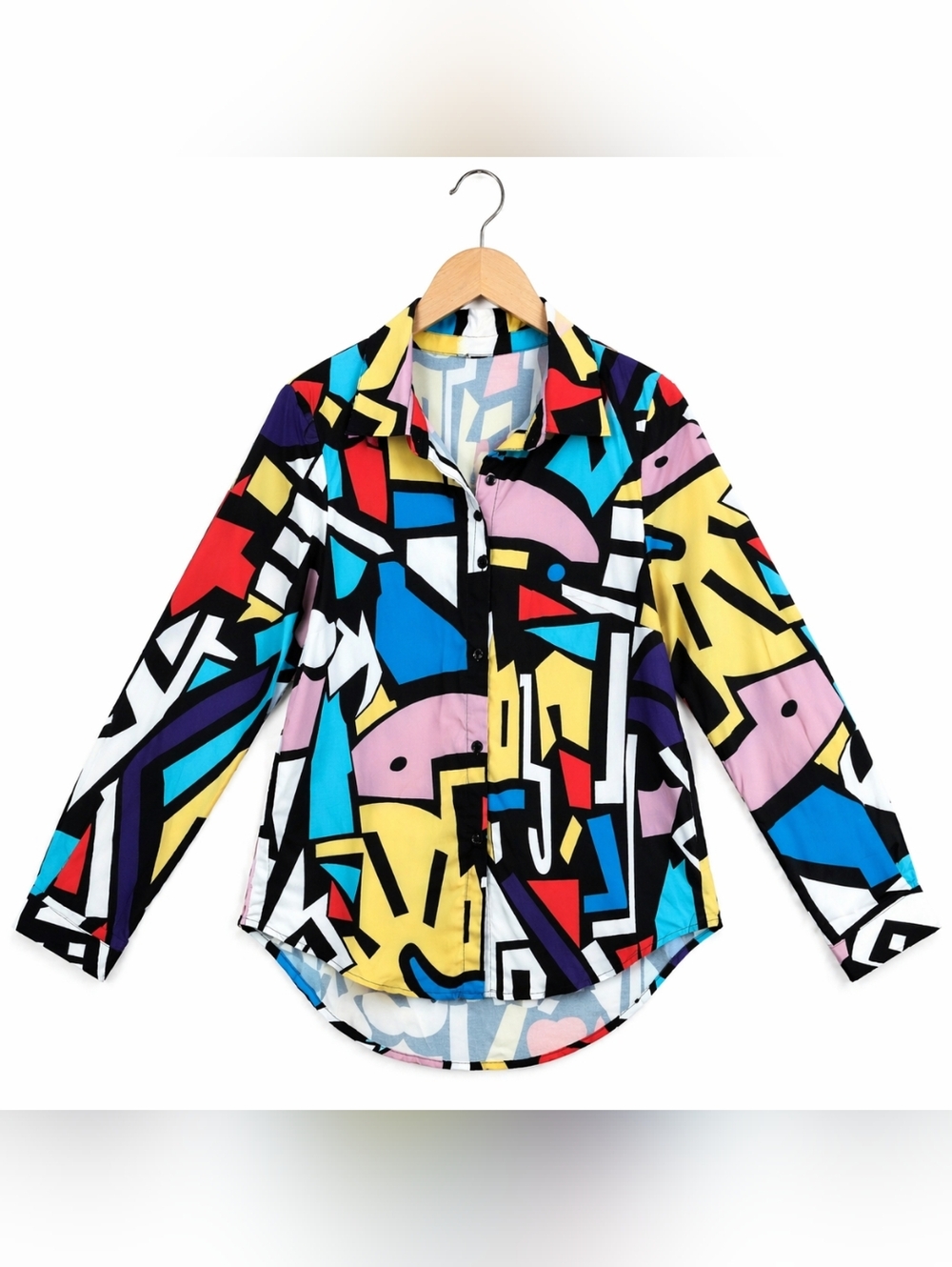 Colorblock Geo Print Button-Up Shirt